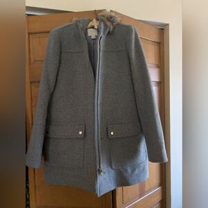 J. Crew Gray  Coat with Faux Fur Trim